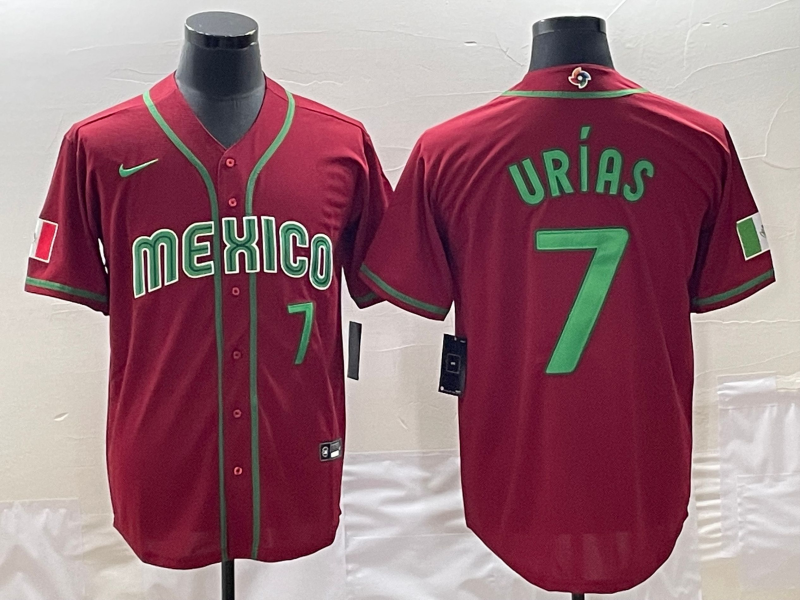 Men's Mexico Baseball #7 Julio Urías 2023 Red World Baseball Classic Stitched Jersey Men's Mexico Baseball #7 Julio Urías 2023 Red World Baseball Classic Stitched Jersey